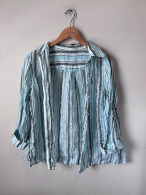 Jones New York 100% Linen Striped Button Down | Size XS
